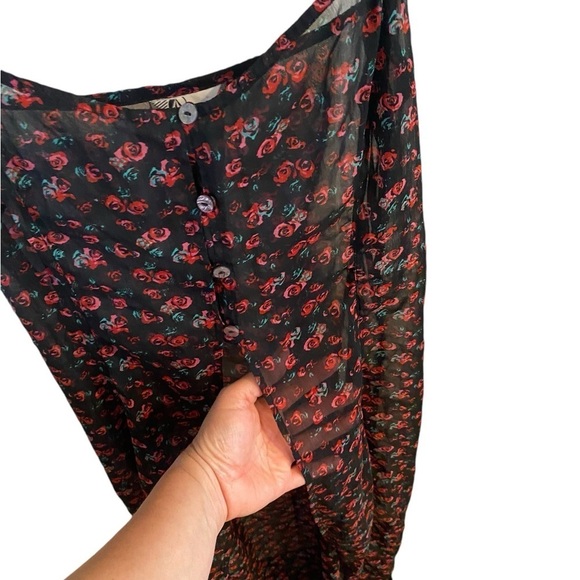 Volcom black red sheer floral rose cape top party dress vacation pool cover up - Picture 10 of 15